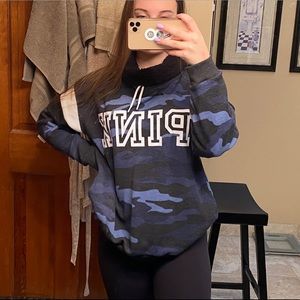 blue and black camo hoodie with scarf- pink